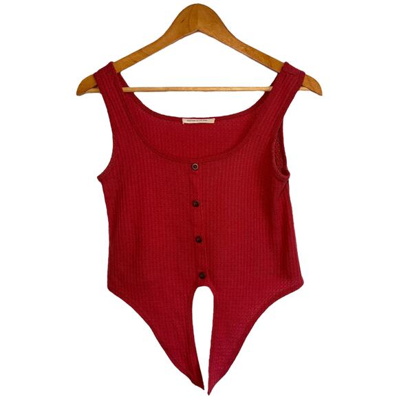 Waffle knit red sleeveless bodysuit top - Picture 1 of 3